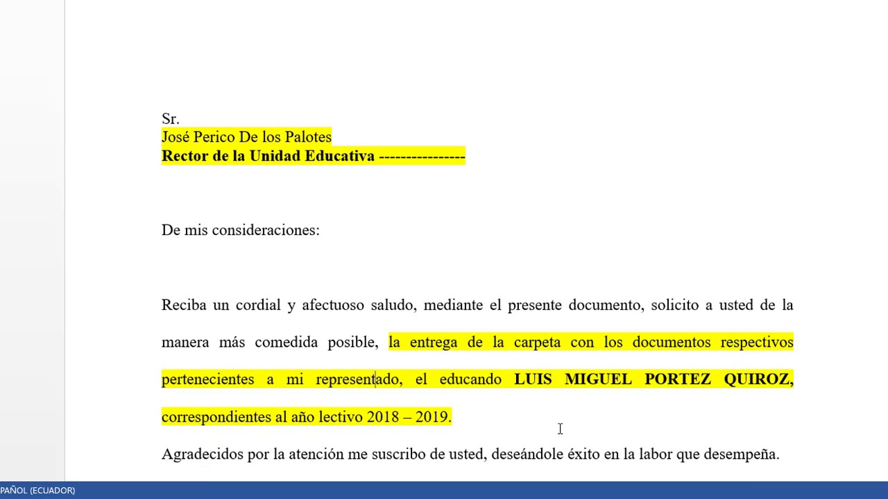 solicitud modelo carta para pedir asuntos propios